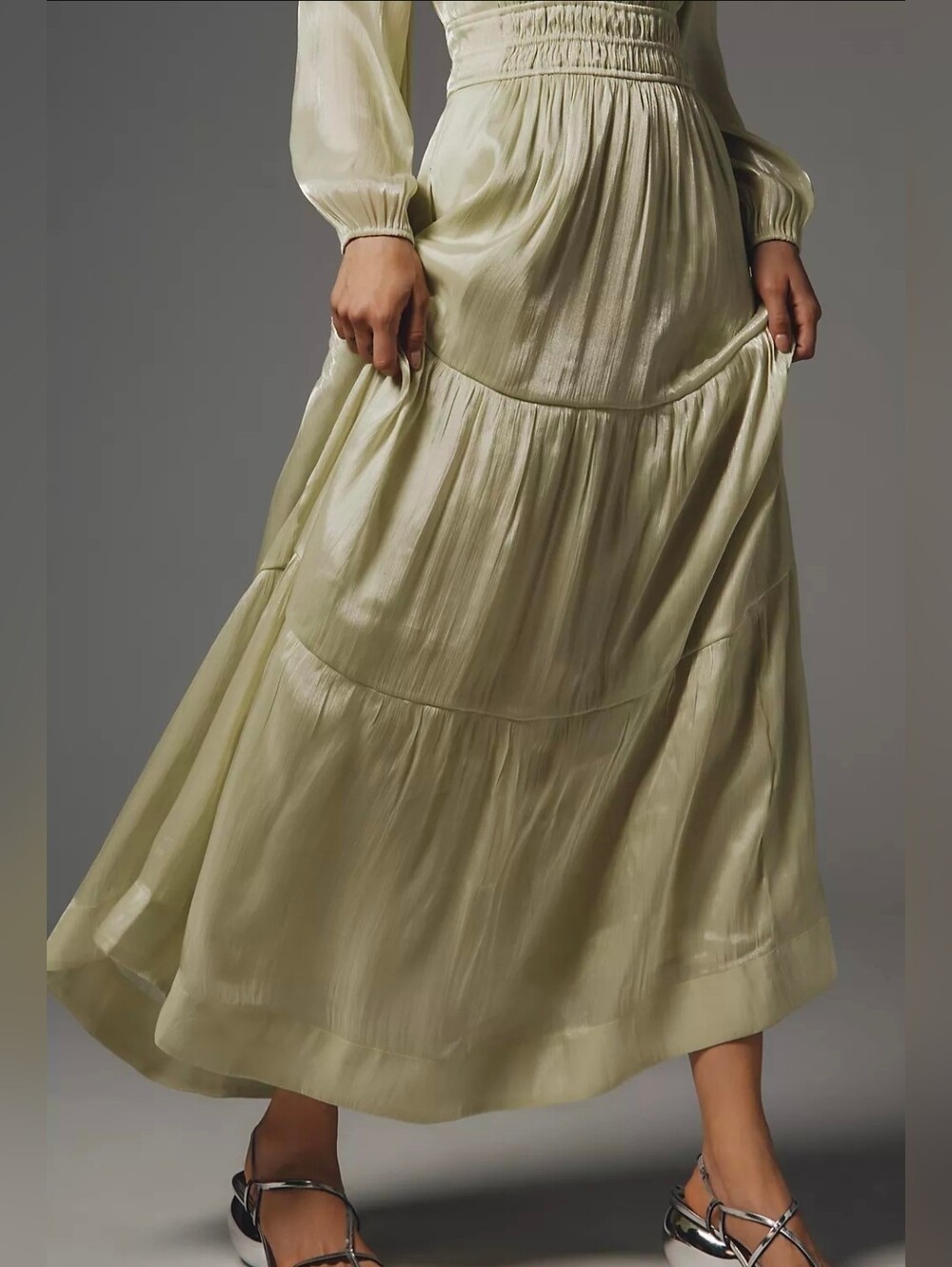 Anthropologie Somerset Pale Green Off-Shoulder Maxi Dress - Picture 3 of 4